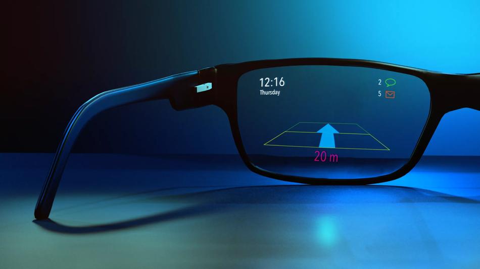 Concept of smart glasses with the ability to show notifications and the time retouch