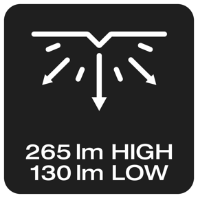 Až 265 lm (high) & 130 lm (low)