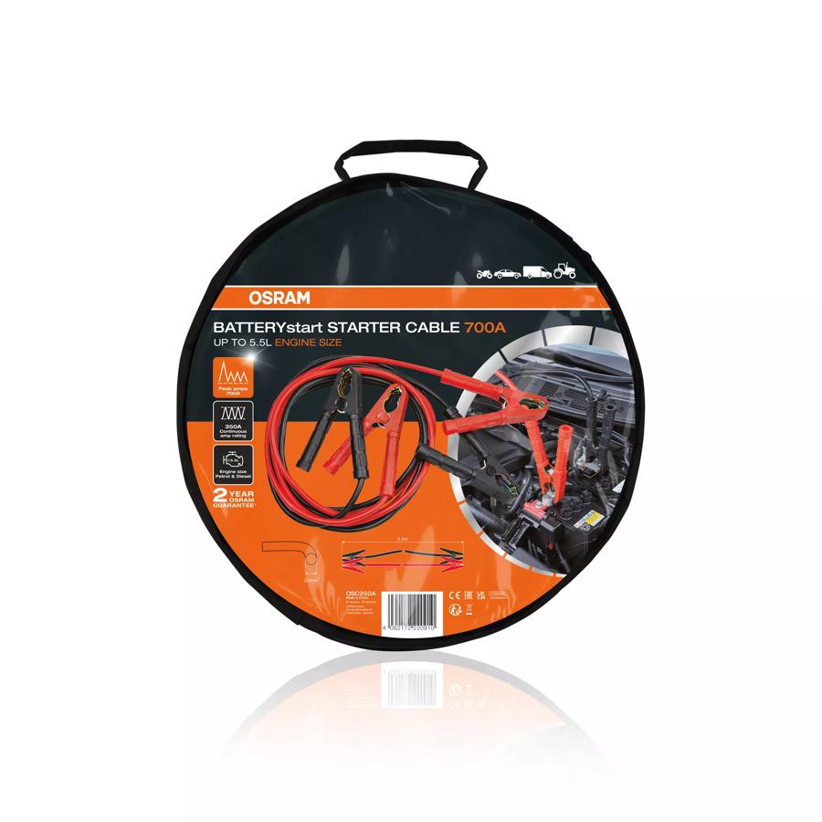 Cavi Di Avviamento OSRAM STARTER CABLE 700A 12/24V 3,5m - Per Auto, Furgoni, Motori Fino A 5,5L, Rame Puro, Pinze Isolate